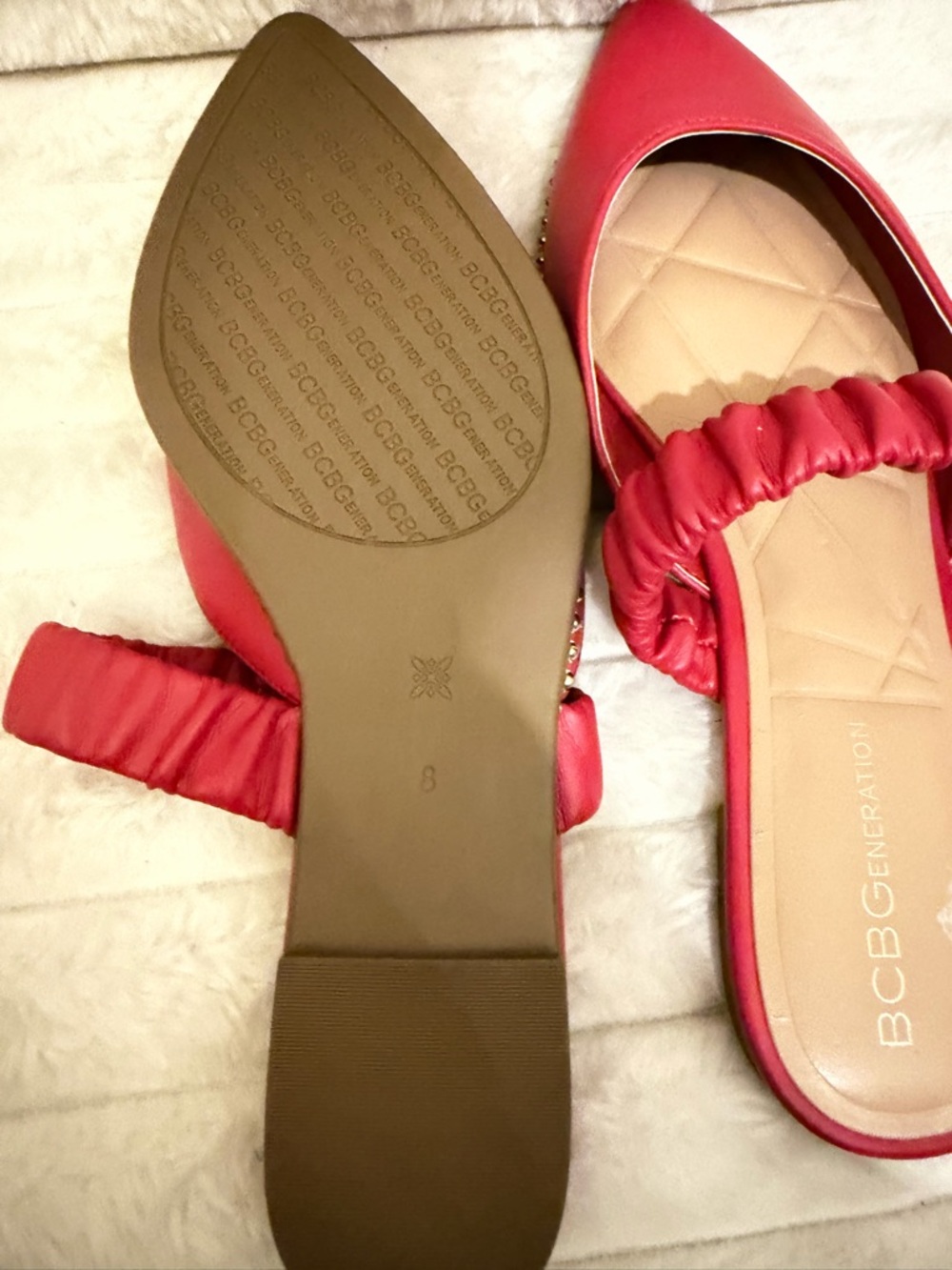 BCBGeneration Red Pointed-Toe Slingback Sandals with Studded Trim - Picture 4 of 7